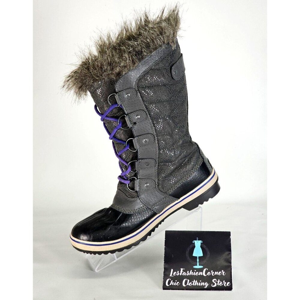 Sorel Women's Gray Tofino II Boots Tall Lace Winter Faux Fur Waterproof Sz 9 337 - Picture 14 of 15